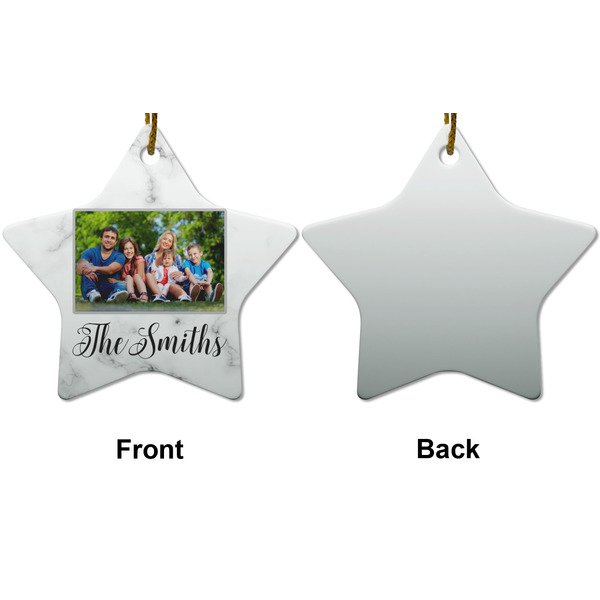Family Photo and Name Ceramic Flat Ornament - Star Front & Back (APPROVAL)