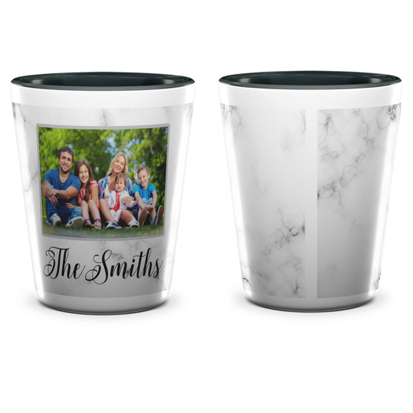 Family Photo and Name Ceramic Shot Glass - Two Tone - Front & Back