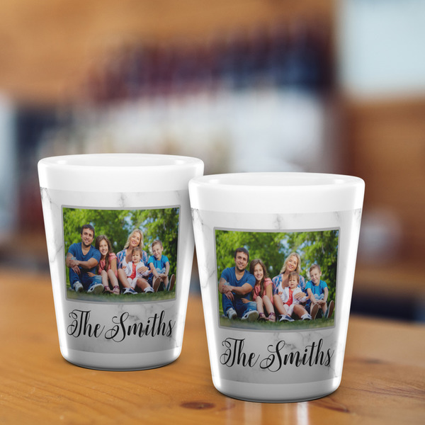 Family Photo and Name Ceramic Shot Glass - White - Lifestyle