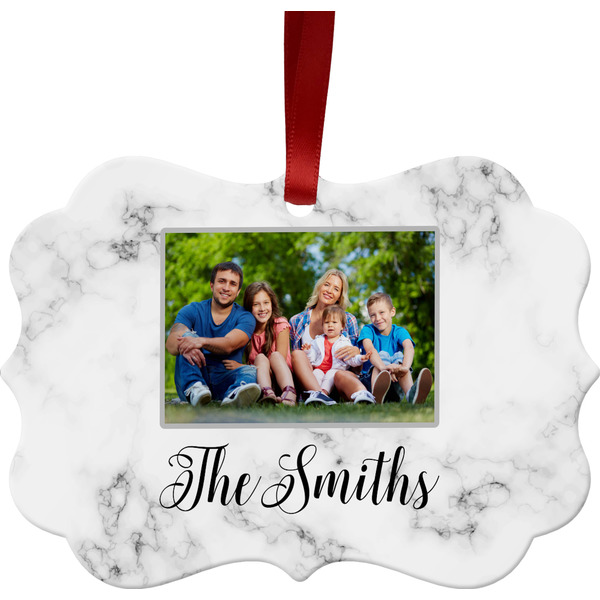Custom Family Photo and Name Metal Frame Ornament - Double-Sided