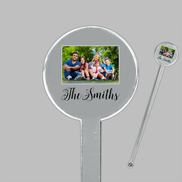 Family Photo and Name Clear Plastic 7" Stir Stick - Round - Closeup