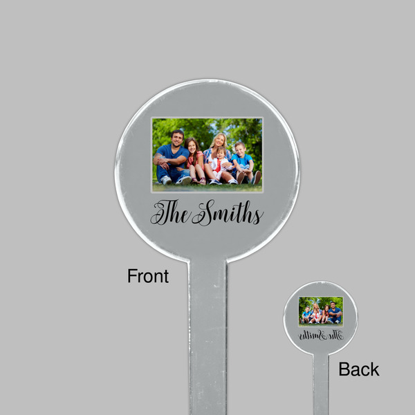 Family Photo and Name Clear Plastic 7" Stir Stick - Round - Front & Back