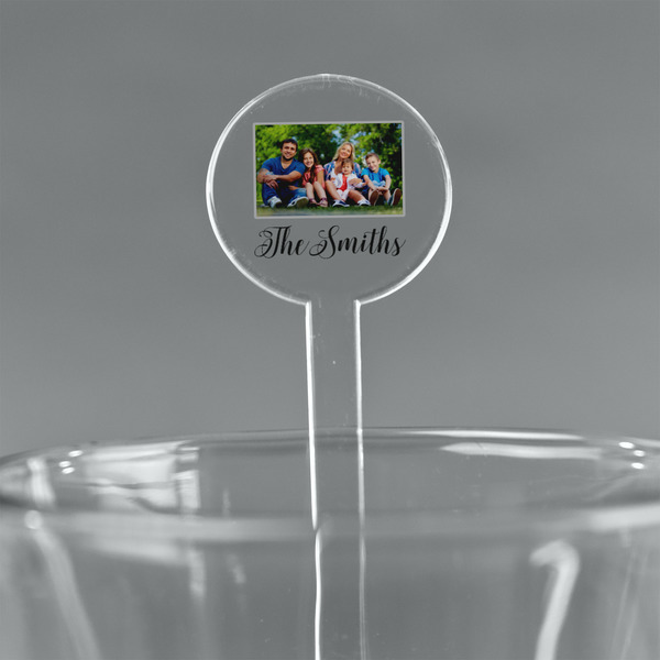 Custom Family Photo and Name 7" Round Plastic Stir Sticks - Clear