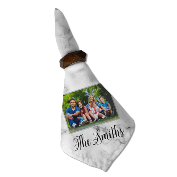 Family Photo and Name Cloth Napkins - Personalized Dinner (Folded in Ring) (MAIN)