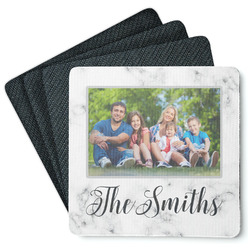 Family Photo and Name Square Rubber Backed Coasters - Set of 4