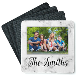Family Photo and Name Square Rubber Backed Coasters - Set of 4