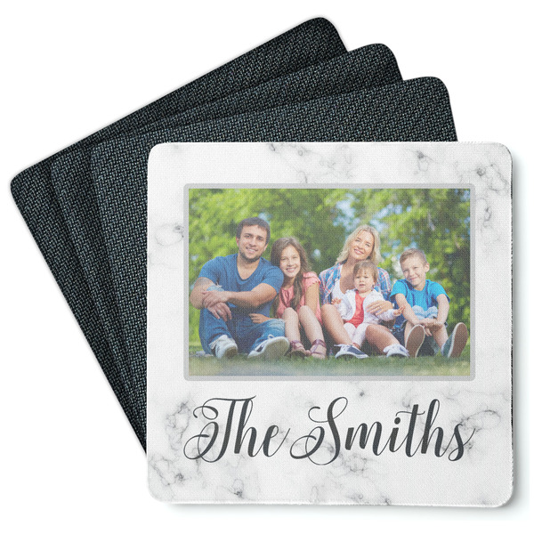 Custom Family Photo and Name Square Rubber Backed Coasters - Set of 4