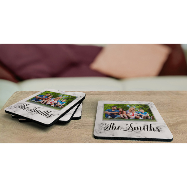 Family Photo and Name Coaster Rubber Back - On Coffee Table