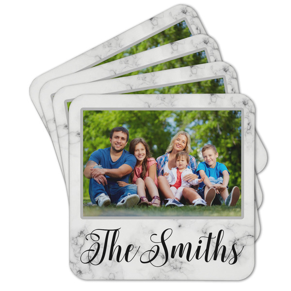 Custom Family Photo and Name Cork Coaster - Set of 4