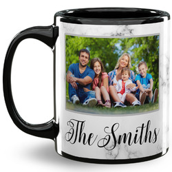 Family Photo and Name 11 oz Coffee Mug - Black
