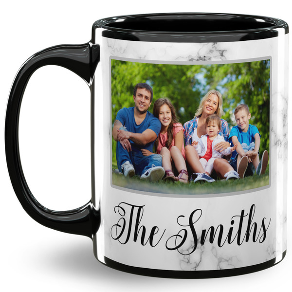 Custom Family Photo and Name 11 oz Coffee Mug - Black