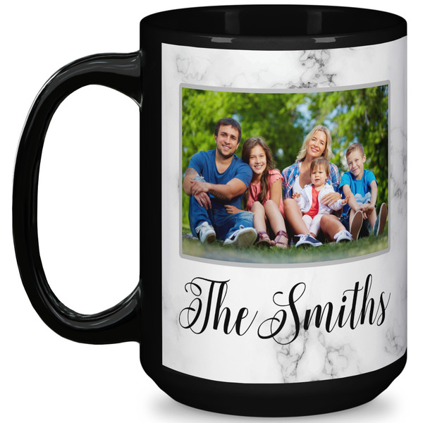 Custom Family Photo and Name 15 oz Coffee Mug - Black