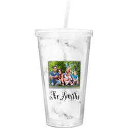 Family Photo and Name Double Wall Tumbler with Straw