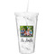 Family Photo and Name Double Wall Tumbler with Straw - Front