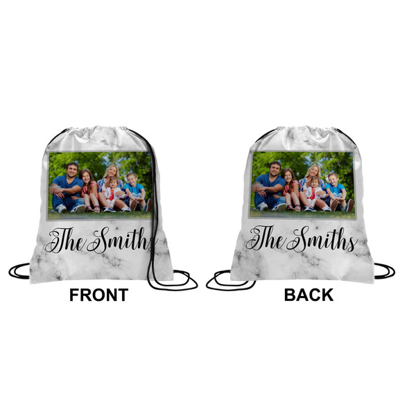 Family Photo and Name Drawstring Backpack Front & Back Medium