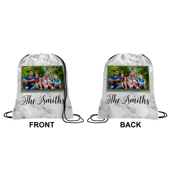 Family Photo and Name Drawstring Backpack Front & Back Small