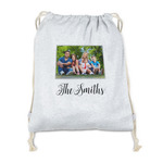 Family Photo and Name Drawstring Backpack - Sweatshirt Fleece - Double-Sided