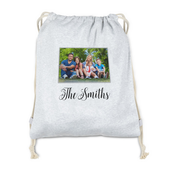 Custom Family Photo and Name Drawstring Backpack - Sweatshirt Fleece - Double-Sided