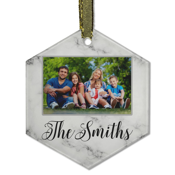 Custom Family Photo and Name Flat Glass Ornament - Hexagon