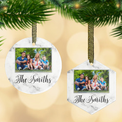 Family Photo and Name Flat Glass Ornament