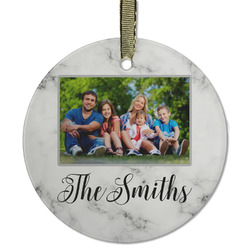 Family Photo and Name Flat Glass Ornament - Round