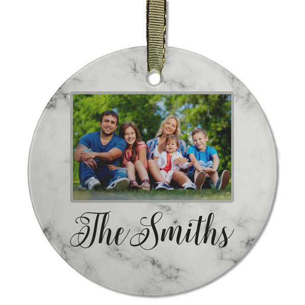 Custom Family Photo and Name Flat Glass Ornament - Round