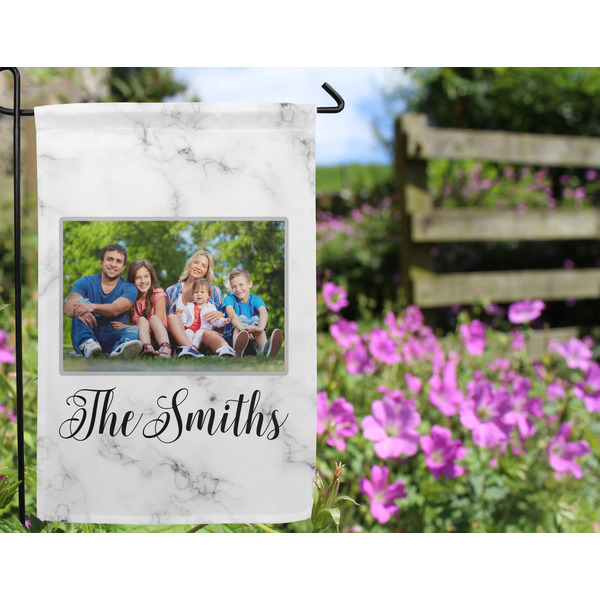 Family Photo and Name Garden Flag - Outside In Flowers
