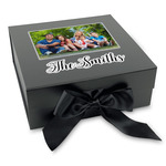 Family Photo and Name Gift Box with Magnetic Lid - Black