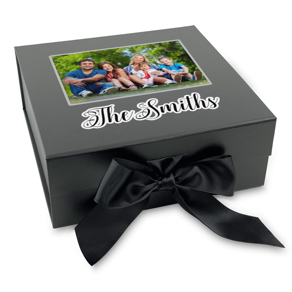 Custom Family Photo and Name Gift Box with Magnetic Lid - Black