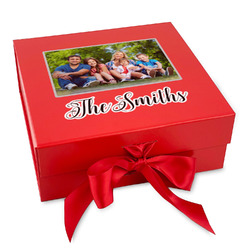 Family Photo and Name Gift Box with Magnetic Lid - Red