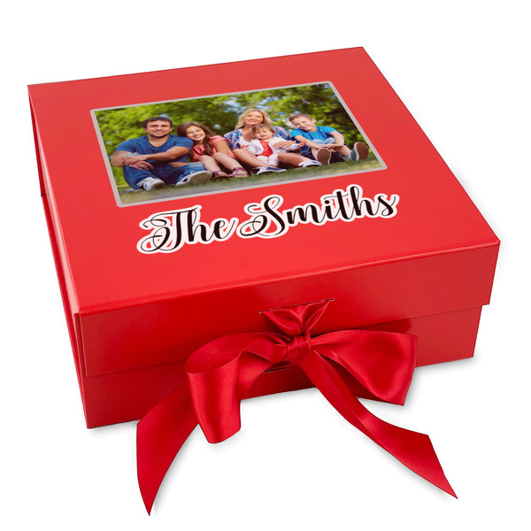 Custom Family Photo and Name Gift Box with Magnetic Lid - Red