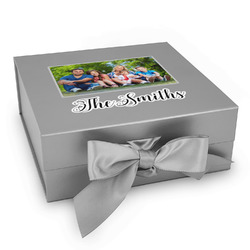 Family Photo and Name Gift Box with Magnetic Lid - Silver