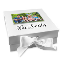 Family Photo and Name Gift Box with Magnetic Lid - White