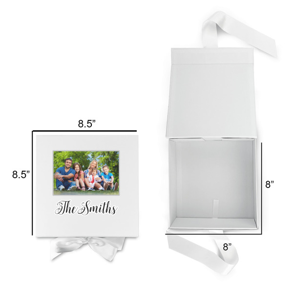 Family Photo and Name Gift Boxes with Magnetic Lid - White - Open & Closed