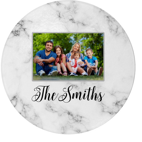 Custom Family Photo and Name Round Glass Cutting Board - Medium