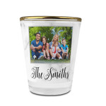 Family Photo and Name Glass Shot Glass - 1.5 oz - with Gold Rim - Set of 4