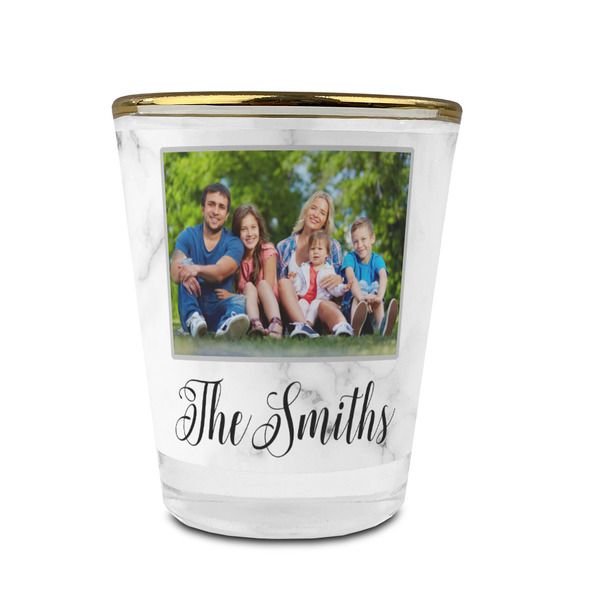 Custom Family Photo and Name Glass Shot Glass - 1.5 oz - with Gold Rim - Set of 4