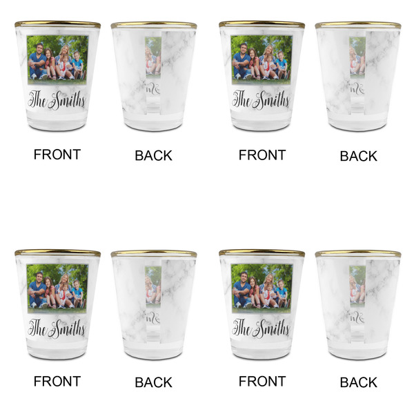 Family Photo and Name Glass Shot Glass - Gold Rim - Set of 4 - Front & Back