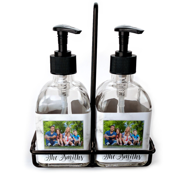 Custom Family Photo and Name Glass Soap & Lotion Bottle Set