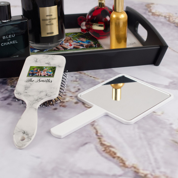 Family Photo and Name Hair Brush - With Hand Mirror