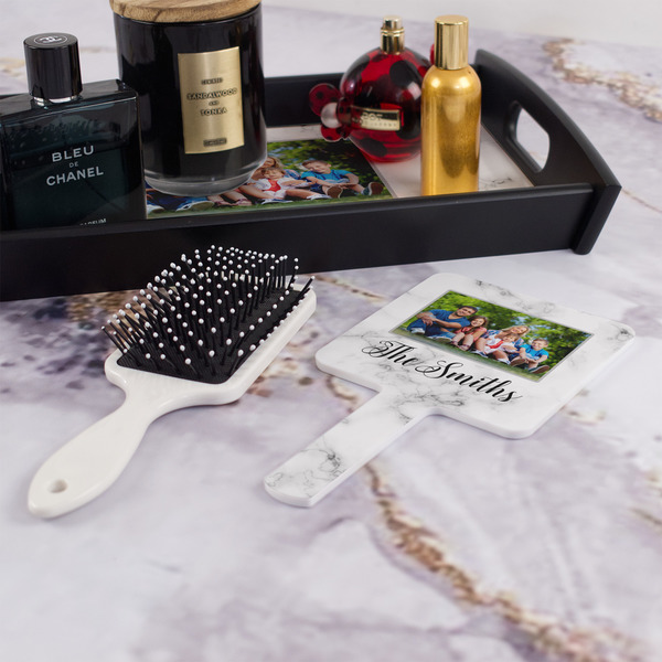 Family Photo and Name Hand Mirror - With Hair Brush