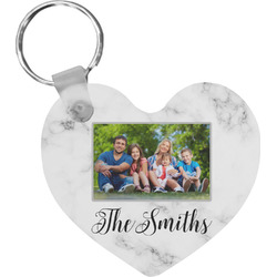 Family Photo and Name Heart Plastic Keychain