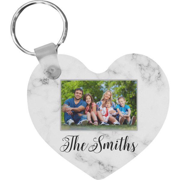 Custom Family Photo and Name Heart Plastic Keychain