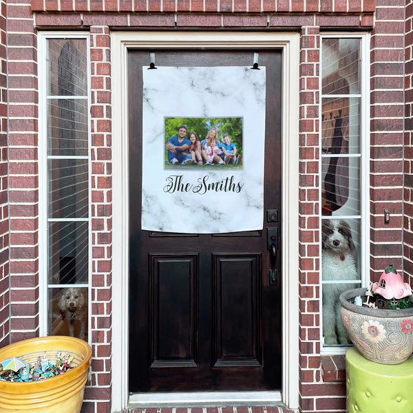 Family Photo and Name House Flags - Double Sided - (Over the door) LIFESTYLE