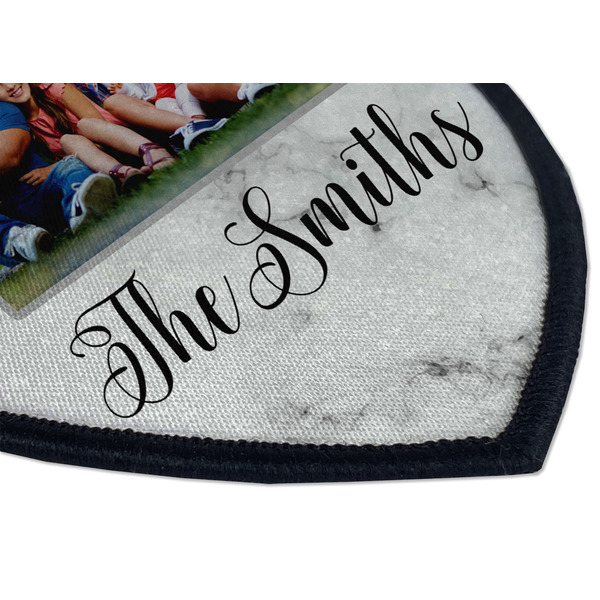 Family Photo and Name Iron On Patch - Shield - Style B - Closeup