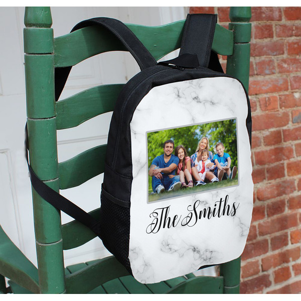 Family Photo and Name Kids Backpack - In Context