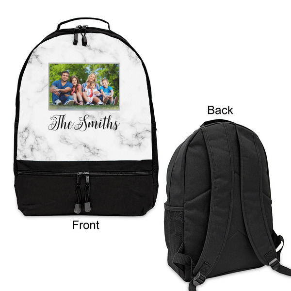 Family Photo and Name Large Backpack - Black - Front & Back View
