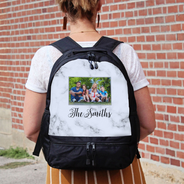 Family Photo and Name Large Backpack - Black - On Back