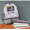 Family Photo and Name Large Backpack - Gray - On Desk