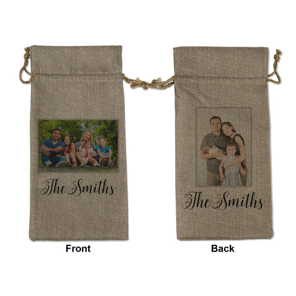 Custom Family Photo and Name Burlap Gift Bag - Large - Double-Sided